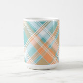 AQUA ORANGE TAN WHITE EASTER PLAID コーヒーマグカップ (中央)
