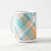 AQUA ORANGE TAN WHITE EASTER PLAID コーヒーマグカップ (正面左)