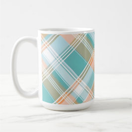 AQUA ORANGE TAN WHITE EASTER PLAID コーヒーマグカップ