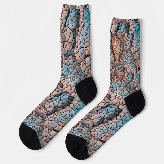 Aqua-peach-black quilt pattern Crew Socks ソックス (左)