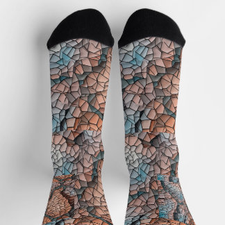 Aqua-peach-black quilt pattern Crew Socks ソックス