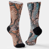 Aqua-peach-black quilt pattern Crew Socks ソックス (傾斜あり)