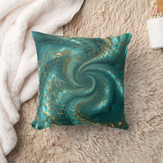 Aqua Pearlescent & Gold Mermaid Scale Pattern  クッション (ブランケット)