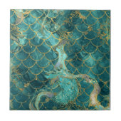 Aqua Pearlescent & Gold Mermaid Scale Pattern  タイル (正面)