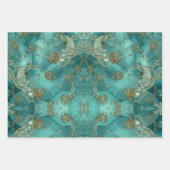 Aqua Pearlescent & Gold Mermaid Scale Pattern  ラッピングペーパーシート (正面)