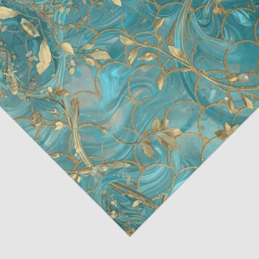 Aqua Pearlescent & Gold Mermaid Scale Pattern  薄葉紙 (詳細)