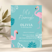 Aqua & Pink Flamingo Tropical Birthday 招待状