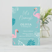 Aqua & Pink Flamingo Tropical Birthday 招待状 (スタンド正面)