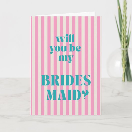 Aqua + Pink Modern Stripe Bridesmaid Proposal カード (正面)