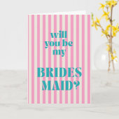 Aqua + Pink Modern Stripe Bridesmaid Proposal カード (黄色い花)
