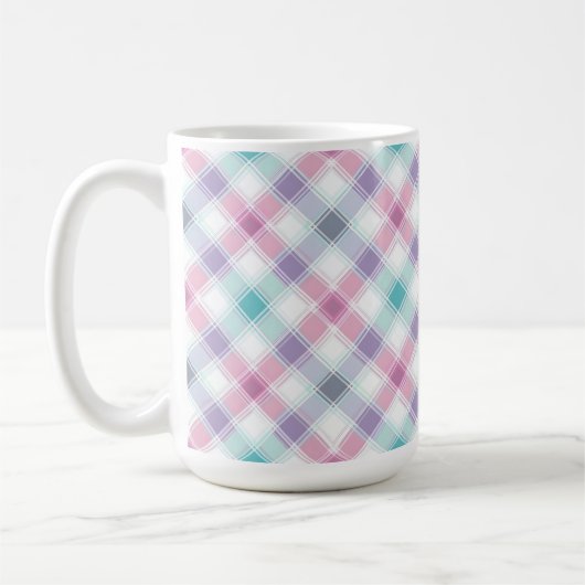 AQUA PINK PURPLE EASTER PLAID PATTERN コーヒーマグカップ (左)