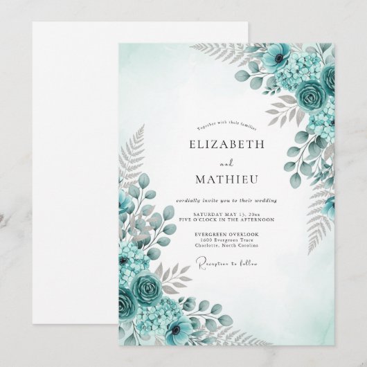 Aqua Refreshing Botanical Wedding 招待状 (正面/裏面)