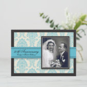 Aqua Ribbon Damask Anniversary Party Invitation 招待状 (スタンド正面)