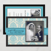 Aqua Ribbon Damask Anniversary Party Invitation 招待状 (正面/裏面)