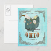 Aqua Save The Date - Ohio Map With Lovely Birds 案内ポストカード (正面/裏面)