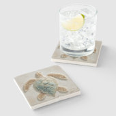 Aqua Sea Turtle Coastal Artwork ストーンコースター (横)