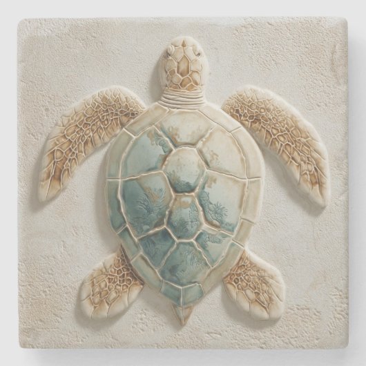 Aqua Sea Turtle Coastal Artwork ストーンコースター (正面)