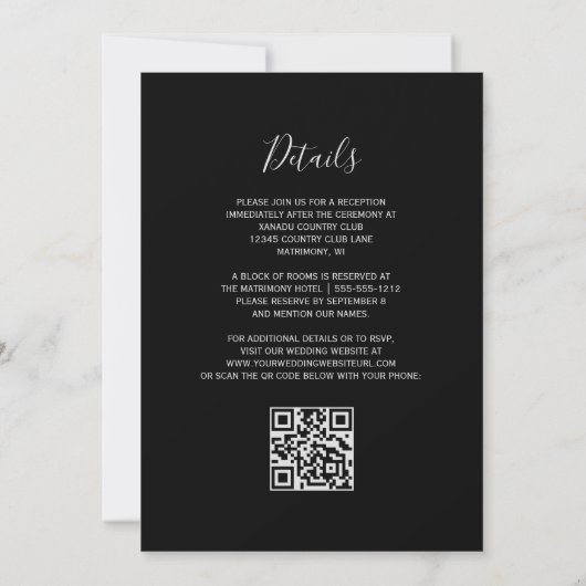 Aqua Silver Floral Black QR Code Wedding 招待状 (裏面)