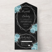 Aqua Silver Floral Geometric Black Wedding オールインワン招待状 (内側)