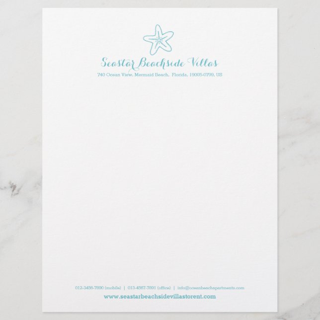 Aqua starfish holiday property business letter レターヘッド (正面)