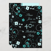 Aqua Swarls 40th誕生日パーティの招待状カード 招待状 (正面/裏面)
