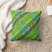 Aqua Tan Black Lime Green Diagonal Mosaic Rows クッション (ブランケット)