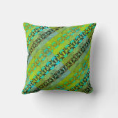 Aqua Tan Black Lime Green Diagonal Mosaic Rows クッション (裏面)