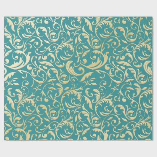 Aqua & Teal Christmas Wrapping Paper with Gold Acc ラッピングペーパー (フラット)