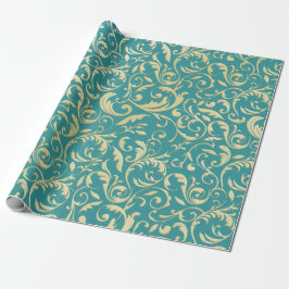 Aqua & Teal Christmas Wrapping Paper with Gold Acc ラッピングペーパー