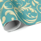 Aqua & Teal Christmas Wrapping Paper with Gold Acc ラッピングペーパー (ロールコーナー)