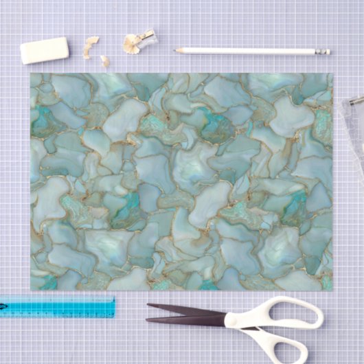 Aqua Teal Gold Watercolor Marbelized Sea Glass  薄葉紙 (クラフト)
