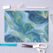 Aqua Teal Mint Gold Watercolor Abstract Decoupage  薄葉紙 (クラフト)