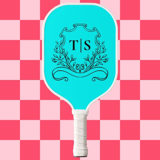 Aqua Teal Monogram Tropical Classic Crest ピックルボールラケット