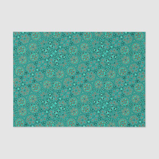 Aqua Teal Turquoise Faux Gold Shell Decoupage 薄葉紙 (正面)