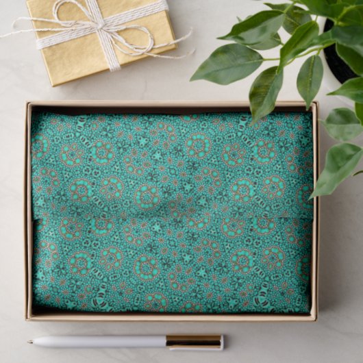 Aqua Teal Turquoise Faux Gold Shell Decoupage 薄葉紙 (ギフト)