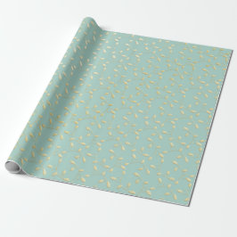 Aqua & Teal Xmas Wrapping Paper with Gold Accents ラッピングペーパー