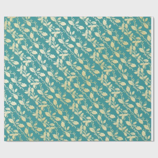  Aqua & Teal Xmas Wrapping Paper with Gold Accents ラッピングペーパー (フラット)