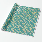  Aqua & Teal Xmas Wrapping Paper with Gold Accents ラッピングペーパー (アンロールド)