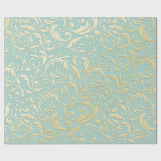 Aqua & Teal Xmas Wrapping Paper with Gold Accents ラッピングペーパー (フラット)