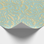 Aqua & Teal Xmas Wrapping Paper with Gold Accents ラッピングペーパー (角)