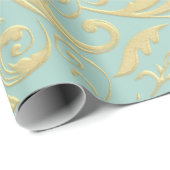 Aqua & Teal Xmas Wrapping Paper with Gold Accents ラッピングペーパー (ロールコーナー)