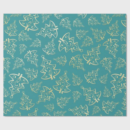 Aqua & Teal Xmas Wrapping Paper with Gold Accents ラッピングペーパー (フラット)