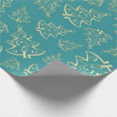 Aqua & Teal Xmas Wrapping Paper with Gold Accents ラッピングペーパー (角)
