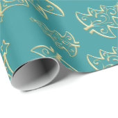 Aqua & Teal Xmas Wrapping Paper with Gold Accents ラッピングペーパー (ロールコーナー)
