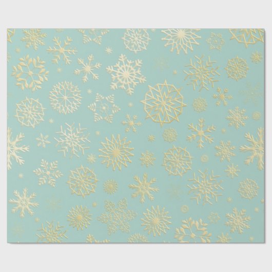 Aqua & Teal Xmas Wrapping Paper with Gold Accents ラッピングペーパー (フラット)