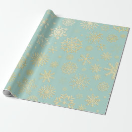 Aqua & Teal Xmas Wrapping Paper with Gold Accents ラッピングペーパー