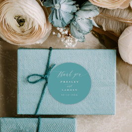 Aqua Thank You Wedding Calligraphy Favor Labels ラウンドシール