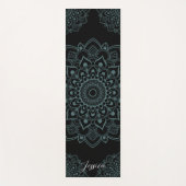 Aqua Turquoise & Black Mandala w Calligraphy Name ヨガマット (正面)