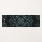 Aqua Turquoise & Black Mandala w Calligraphy Name ヨガマット (正面(横))