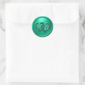 Aqua Two Hearts Intertwined Monogram Wedding ラウンドシール (バッグ)
